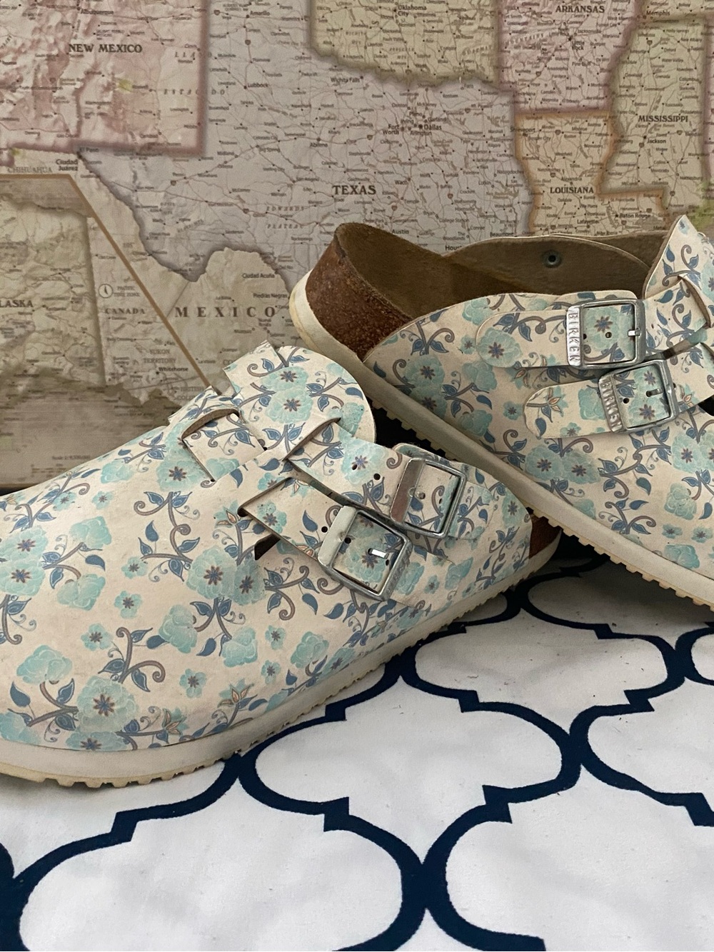 Pre-owned Birkenstyle Boston Floral Clog Sandals in Light Blue 41/10 Narrow fit - Picture 12 of 15